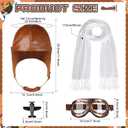 4Pcs Aviator Costume Accessories,Aviator Hat With Goggles White Scarf Brooch,Pilot Cap for Adults Halloween Party (Brown)