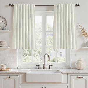 UHITECH 35 Inch Curtains 2 Panels Set for Living Room Cream Short Black Out Curtains Back Tab Linen Textured Nursery Room Darkening Drapes Thermal Insulated Window (Birch) UHITECH 35 Inch Curtains 2 Panels Set for Living Room Cream Short Black Out Curtains Back Tab Linen Textured Nursery Room Darkening Drapes Thermal Insulated Window (Birch)