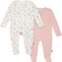 Modern Moments by Gerber Unisex Baby Viscose 2-Pack Sleep 'N Play with Mitten Cuffs (3-6 Months, Ivory Wildflower)