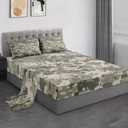 Full Size Bed Sheet Sets, Camouflage Camo Army Soft Microfiber 4 Pcs Bedding Sets for Kids and Adults Bedroom Bed Decor, Military Universal Gray Flat, Fitted Sheet and 2 Pillowcases