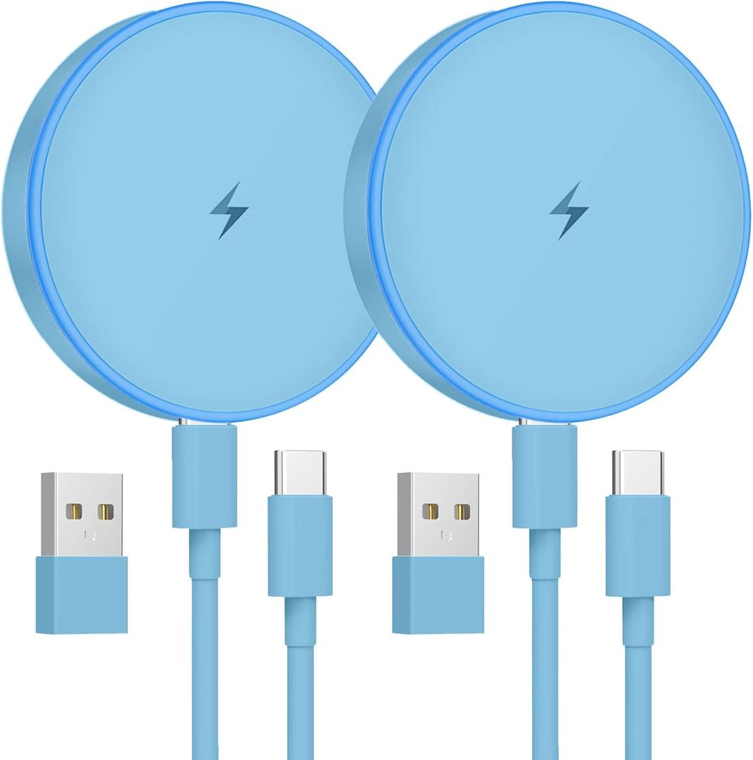 MagSafe Charger 2 Pack 15W Magnetic Wireless Charger Fast Charging Pad Compatible with iPhone 17/16/15/14/13/12 Series & AirPods 3/2/Pro Magnetic MagSafe Charging Pad with Dual Ports-Blue