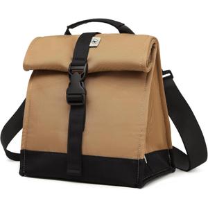SUNNY BIRD Insulated Lunch Bag Rolltop Lunch Box Tote Bag for Women, Men, Adults and Teens (Brown)