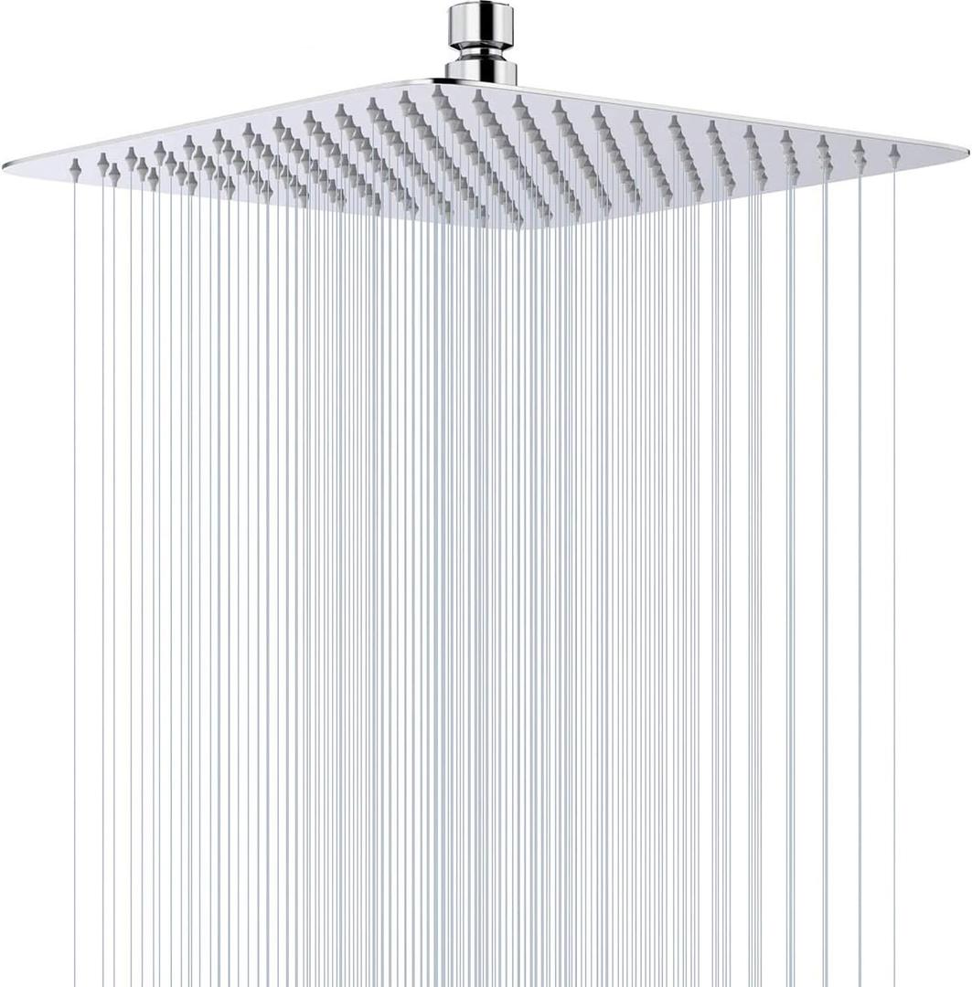 16 Inch Square Stainless Steel Large Shower Head Rainfall Shower Head Chrome High Pressure Rain