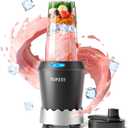 Personal Smoothie Blender - 1000W Single Serve Smoothie Maker with 24oz Portable Travel Cups, Ideal for Protein Shakes, Frozen Drinks, and Kitchen Use (Black)