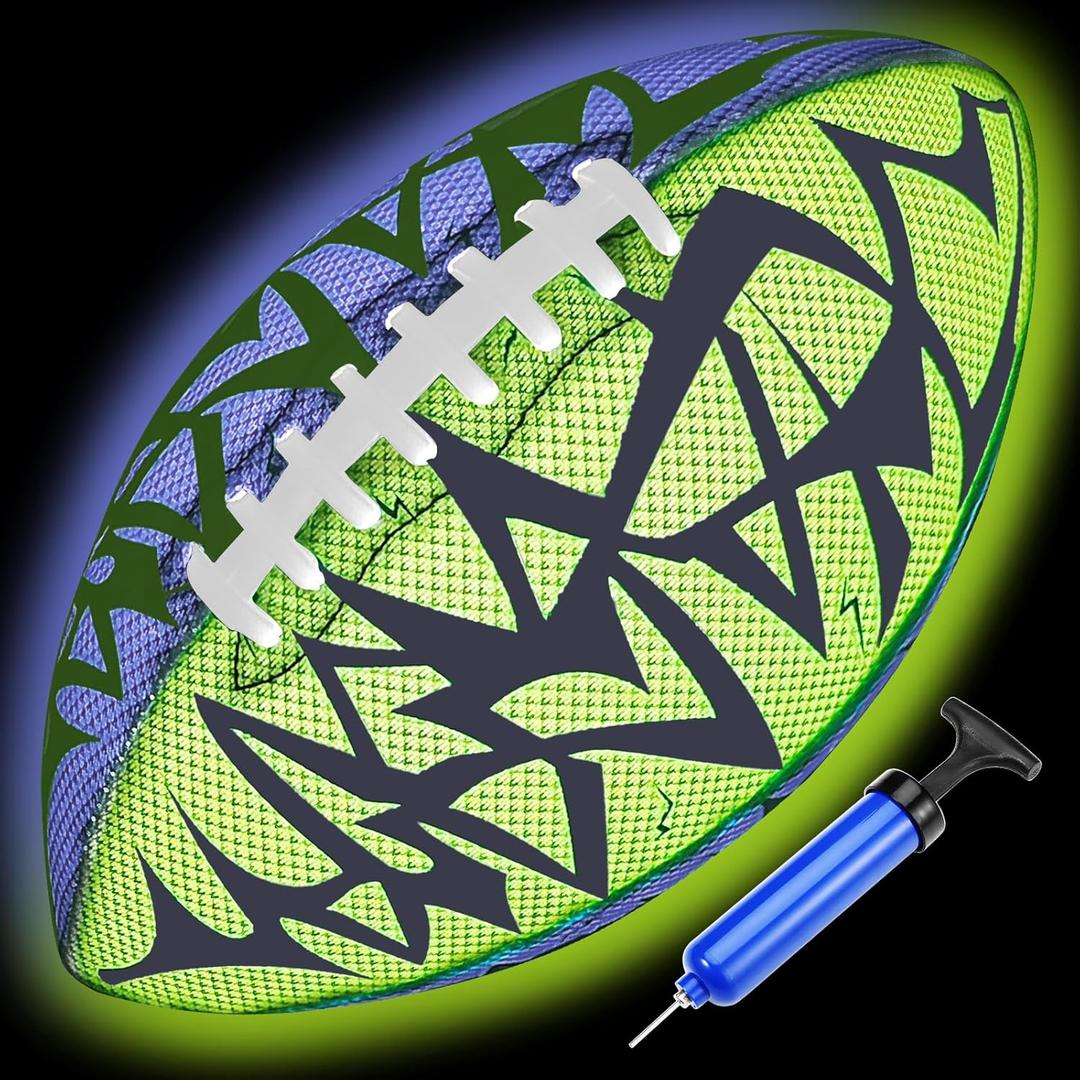 Jasonwell Glow in The Dark Football - Strong Grip Light Up Football Toy Stuff Sports Balls for Boys Kids Teenage Junior Youth Adult Outdoor Christmas Birthday Gifts for Age 6-8 8-12 13 + Year Old No.9 (Green/purple)