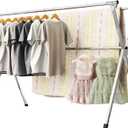 URYAN 79 Inches Stainless Steel Clothes Drying Rack, Heavy Duty Laundry Drying Rack Folding Indoor Outdoor, Portable Drying Rack Clothing, Free-Standing Laundry Stand with 20 Windproof Hooks