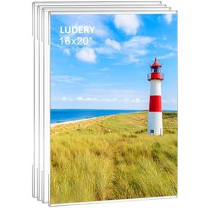 Ludery 16x20 Acrylic Picture Frames,Set of 4 Clear Photo Frame for Wall,Clear Frameless picture Frames 16 x 20,Floating Hanging Picture Frames 16 x 20 for Home, School, Office