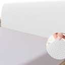 Easy-Going Stretch Bed Headboard Slipcover, Small Square Jacquard Furniture Cover, Dustproof Protector Cover for Bedroom Decor (Queen, White)
