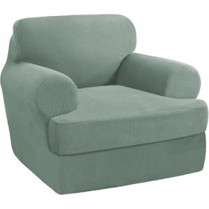 PrinceDeco 2 Pieces Armchair Slipcover Stretch Couch Covers for T Cushion Chair Slipcovers Soft Arm Chiar Cover Furniture Covers with 1 Individual T Shape Seat Covers Width Up to 40", Sage