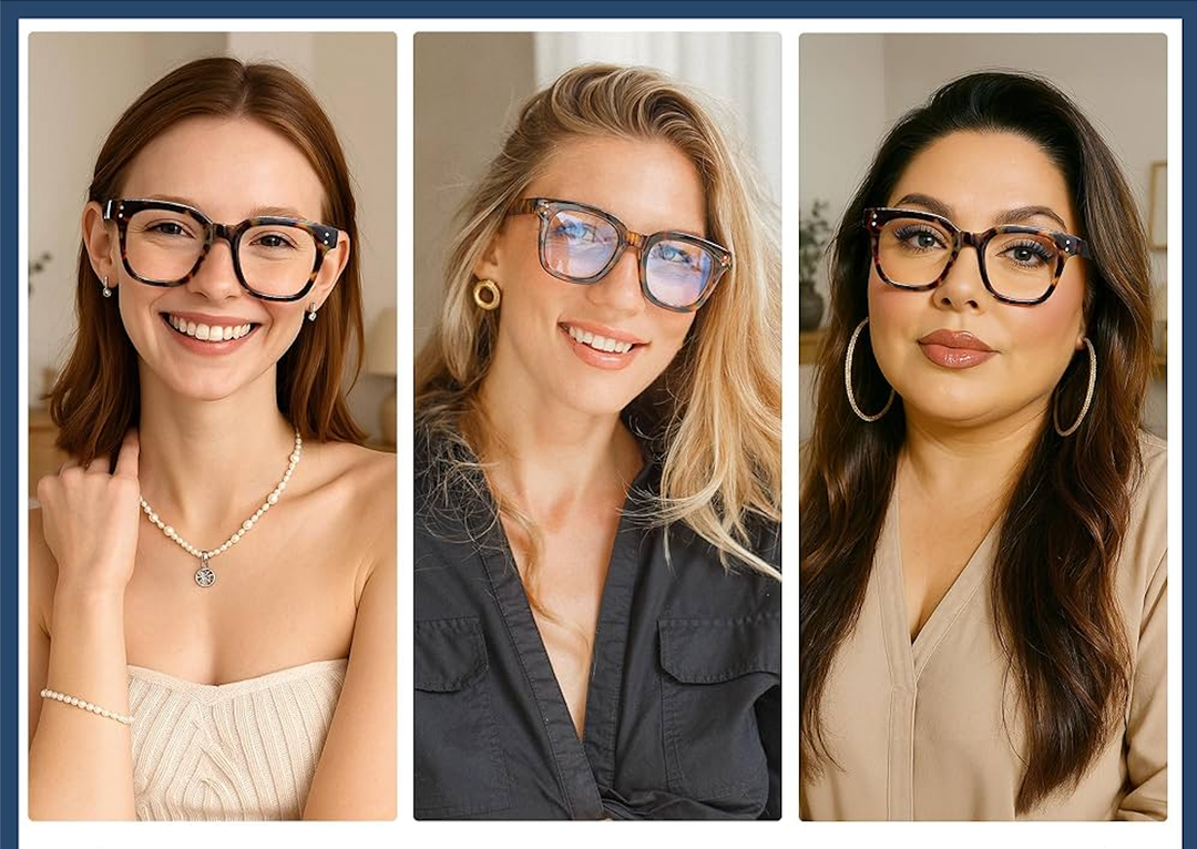 Madison Avenue Blue Light Blocking Glasses Oversized Fashion Blue Light Glasses for Women Anti Eyestrain & UV Protection Computer Eyeglasses (Grey Demi) 3Pcs