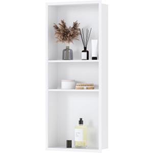 Qeke Stainless Steel Shower Niche 12" X 30", No Tile Needed Wall Niche Three-Tier, Recessed Shower Shelf for Bathroom Storage, Matte White
