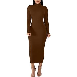 Women's Sexy Basic Long Sleeve Turtleneck Bodycon Party Long Pencil Dress