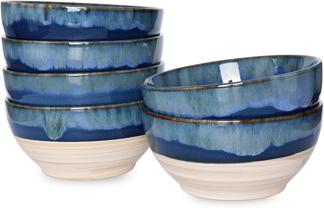 Bosmarlin Small Ceramic Dessert Bowls, 16 Oz, Set of 6, Dishwasher and Microwave Safe, For Cereal, Ice Cream, Soup, Salad, Rice (Deep blue, 16 Oz)