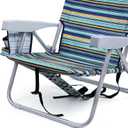 Yestomo Backpack Beach Chair for Adults, Folding Beach Chair with 4 Positions, Heavy Duty Chair with Large Cooler Pouch Support to 350LBS (Stripes_Blue&Cyan&Yellow)
