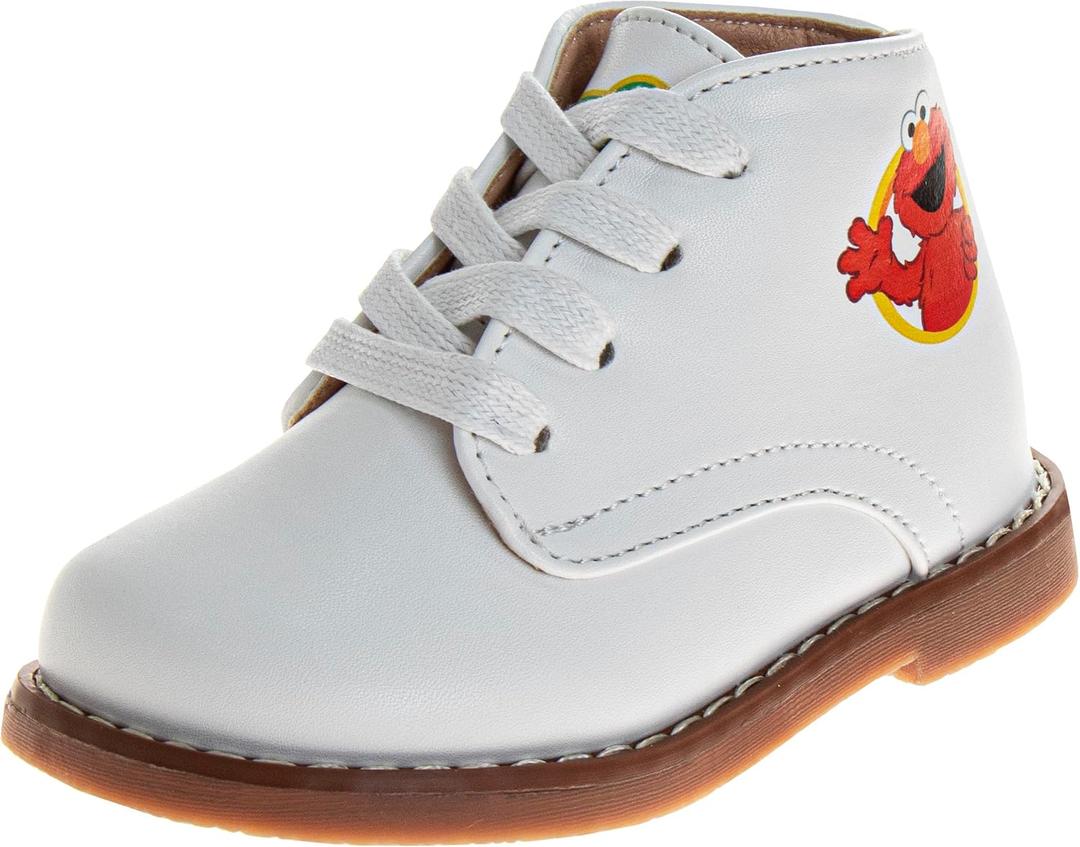 Josmo Baby Elmo Sesame Street Walking Shoes - Lightweight Synthetic First Step Walker Dress Boots Non-Slip Bottom High top - Elmo White (Size 3 Infant)