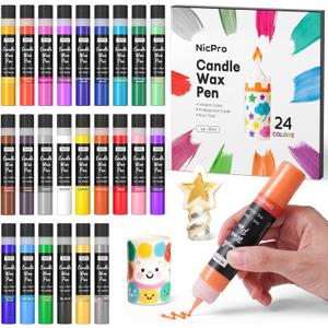 Nicpro Candle Wax Pen, 24 Colors 3D Candle Paint Include Glitter Silver Gold, Safe DIY Candle Making & Painting Kit, Dry Fast Vibrant Colors Wax Paint for Birthday Holidays Wedding Party (1 oz, 30 ml)