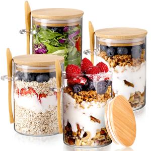 DWTS DANWEITESI Overnight Oats Containers with Lids,16oz Overnight Oats Jars 4 Pack, Oatmeal Cups,Glass Meal Prep Containers with Lids