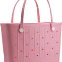 Large Rubber Beach Bag Travel Totes Mens Womens Waterproof Rubber Beach Tote for Work, Picnics, Shopping, Outdoor, Pink, Large