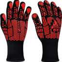 BBQ Gloves, Oven Gloves, 1472F Extreme Heat Resistant Barbecue Gloves, Silicone Non-Slip Oven Mitts, Kitchen for Cooking, Grilling, and Baking (Red)