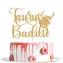 2 x Taurus Baddie Cake Topper, Taurus Birthday Cake Topper, April May Birthday Decorations, Constellation Party Decor, Zodiac Horoscope Bday Party Decorations Gold Glitter