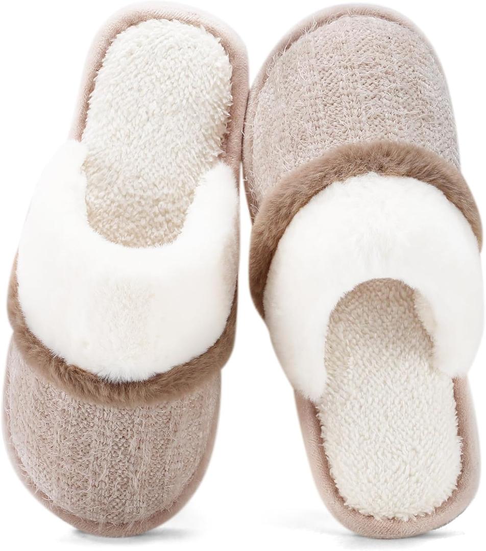 Cozy Slippers for Women Indoor and Outdoor Fuzzy House Shoes with Memory Foam Anti-Skid Sole Gifts for Women Mom Ladies (7-8 Women/5-6 Men, Beige)