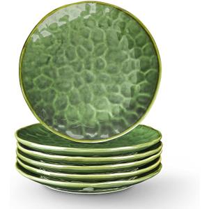 vicrays Ceramic Dinner Plates Set, 10.5 Inch, Set of 6, Round, Microwave, Oven, Dishwasher Safe, Scratch Resistant, Porcelain Fluted Suitable for Steak, Pasta, Pizza, Home, Restaurant, Green