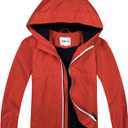 Boys Rain Jackets Lightweight Waterproof Hooded fleece Raincoats Windbreakers for Kids (8-9 Years, Solid Red)