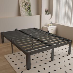 Full Size Bed Frame 16 Inch Black, Metal Platform Full Bed Frame with Baffles, No Box Spring Needed, Heavy Duty Steel Supprt, Rounded Corner Design, Reserved Holes, Noiseless, Easy Assembly