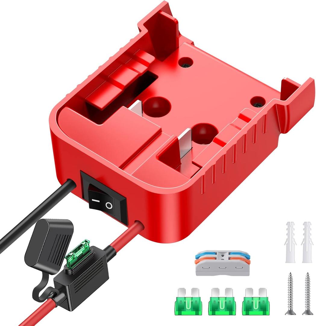 1 Packs Power Wheel Adapter for Milwaukee M18 Battery Adapter 18V Power Wheel Battery Conversion Kit with Switch, Fuse & Wire Terminals, 12AWG Wire, Power Connector for DIY Rc Car Toys and Robotics