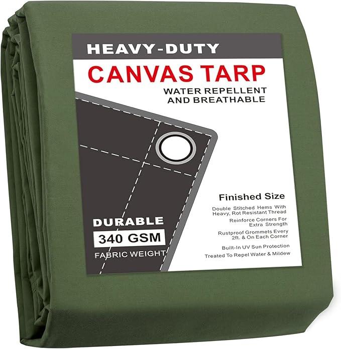 CARTMAN Finished Size 20x40 Feet Tan Canvas Tarp with Rustproof Grommets, Heavy Duty Multipurpose Tarpaulin Cover for Canopy Tent, Roof, Camping, Woodpile