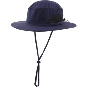 LLmoway Kids Sun Protection Hat Quick Dry Adjustable Wide Brim Mesh Bucket Hat (Medium, Navy Blue)