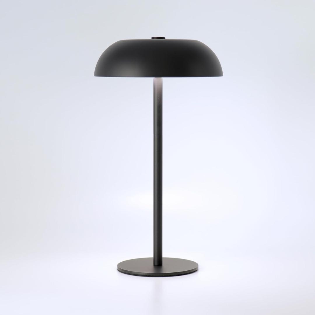 Portable Mushroom Table Lamp with 5200mAh Battery, Cordless LED Night Light with Stepless Dimming, 3 Color Modes & Adjustable Height for Bedroom, Patio, Bar Decor and Coffee Shop Ambiance (Balck-tall)