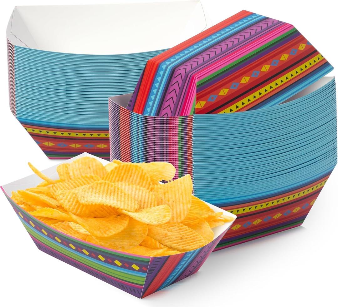 Mexican Taco Nights Food Trays - 50Pcs Taco Boat Assembled Trays Nacho Snack Fried Chicken Holder Disposable Paper Plates Carnival Party Supplies Harvest Picnic Food Containers(Small)