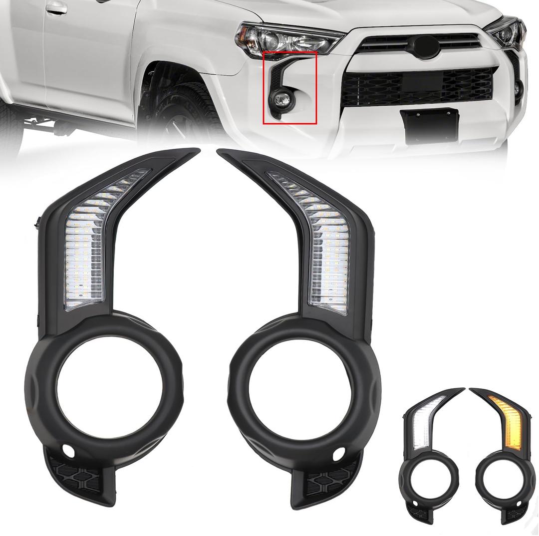 LED Daytime Running Light Fit for Toyota 4Runner 2014-2021 LED DRL Front Fog Turn Signal Lights Function as Dynamic Sequential Turn Signal Lights Amber/White Light, Black