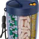 PULIV Large Pill Bottle Organizer, Supplement Organizer for Holding 6 Various Vitamins, Pill Box with Anti-Mixing & Wide Opening Design, Easy to Retrieve Meds and 20 Pcs Stick-on Labels, Business Blue