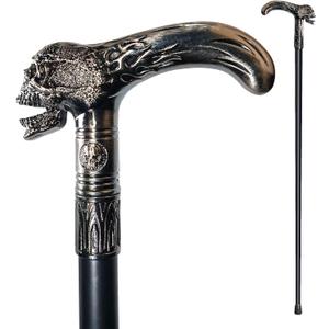 Walking Cane for Men & Women & Seniors - 36.5 Inch Heavy Duty 500+ lbs Capacity, Skull Ergonomic Handle, Decorative & Ornate Design, Gothic & Goth Elegant Black & Silver Artistry, Metal Cane