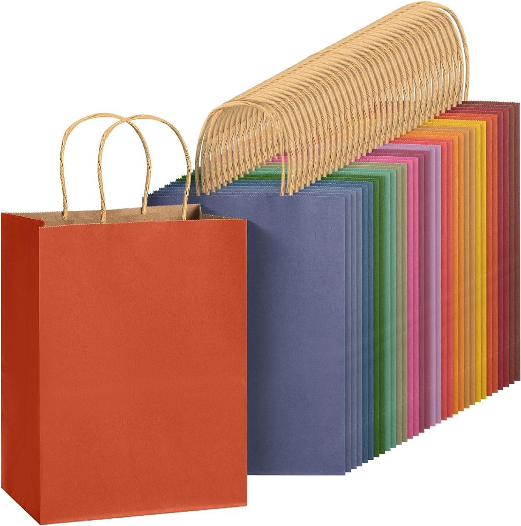 Mr. Pen- Paper Gift Bags with Handles, 32 Pack, 7.6" x 4.7" x 10.6", Medium Kraft Paper Bags with Handles Bulk, Ideal for Gifts, Weddings, Baby Showers, Birthdays, Shopping, Party Favor (Deep Multicolors)