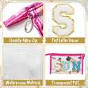 Y1tvei Clear SUN Makeup Bag - Preppy Blue SUN Chenille Varsity Letter Cosmetic Bag PVC Transparent Zipper Waterproof Beach Makeup Carry Pouch Portable Travel Toiletry Organizer for Women(Rose Red)