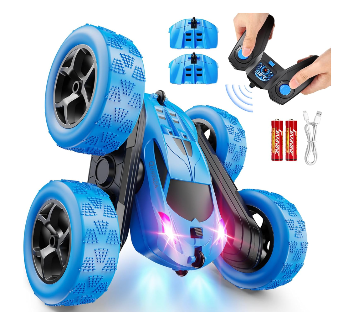 QUNREDA Remote Control Car for Kids Ages 6+, RC Cars Stunt Car Toy 4WD Double Sided 360 Rotating Remote Control with Headlights, Birthday Xmas Gifts for Boys 6 7 8 9 10 11 12 Green