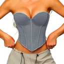Heart Corset Top For Women, Sexy Concert Outfits Going Out, Strapless Crop Top, Overbust Bustier (Small, Grey)