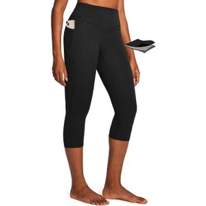 IUGA Capri Leggings for Women Tummy Control Compression Leggings Workout High Waist Athletic Yoga Pants with Pockets (Black, XL)