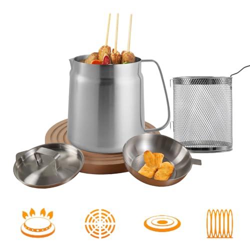 PUCOHOUSE 304 Stainless Steel Deep Fryer Pot with Basket & Strainer,Frying, Cooking, Camping,Oil Filter Container,3.5L（3.5Qt)