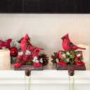 Christmas Red Cardinals Stocking Hangers, Resin, 5 x 4 Inches, Set of 2, Stocking Holders