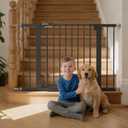 Baby Gate for Stairs, 26-40" Auto Close Dog Gate for Doorways, Pressure Mounted Child Gate with Walk Thru Door, Easy Install Safety Gate for Children and Pets, Black