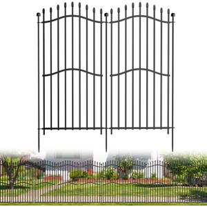 6 Panels Tall No Dig Garden Fence - 48in H x 13.5ft L, Reinforced Square Tube Rustproof Animal Barrier, Decorative Metal Fencing for Yard & Outdoor Dog Pet Play Areas