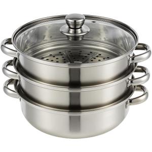 3-Tier Stainless Steel Steamer Pot with Lid, Multipurpose Steam Pots for Cooking, Vegetable & Dumpling Steamer Set with Durable Handles and Glass Lid for Fish, Meat, and Seafood