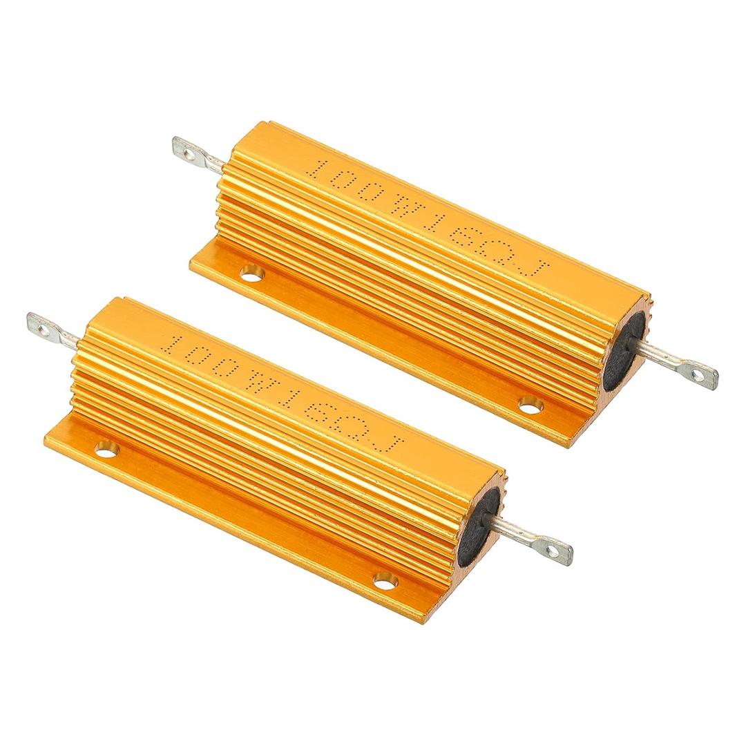 PATIKIL 100W 16 Ohm Aluminum Shell Resistor, 2 Pack Aluminum Housing Resistor Housed Case Wirewound Resistors Screw Tap Power Resistor, Golden
