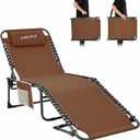 #WEJOY Folding Lounge Chair Outdoor, 5-Position Adjustable Sunbathing Tanning Chair with Shoulder Strap & Side Pocket, Heavy Duty Reclining Chair for Patio Pool Camping, Portable Folding Bed Cot Khaki
