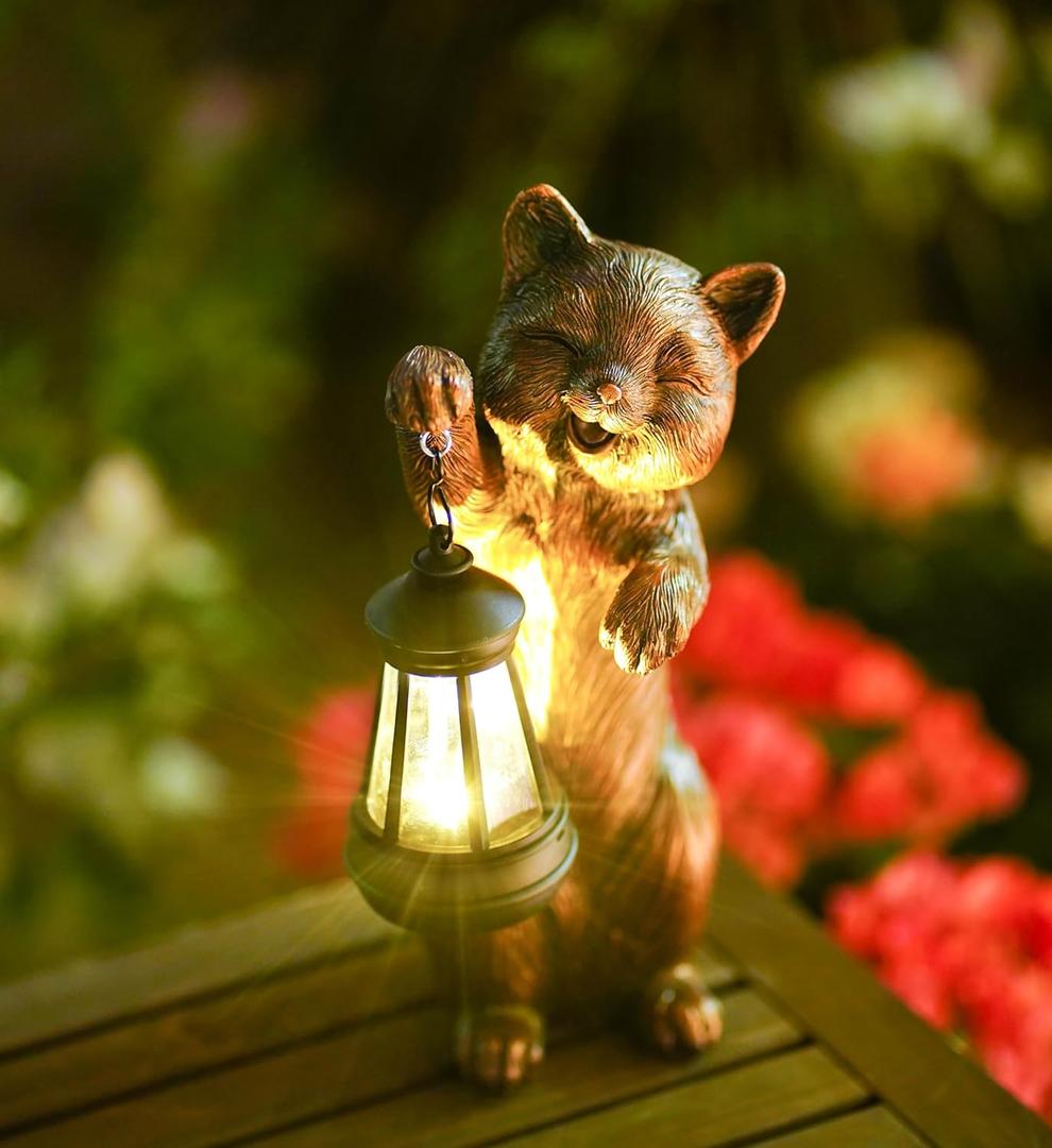 Outdoor Cat Garden Statue: Solar Garden Decor with LED Lantern Patio Yard Lawn Decorations Cat Lover Gifts for Women