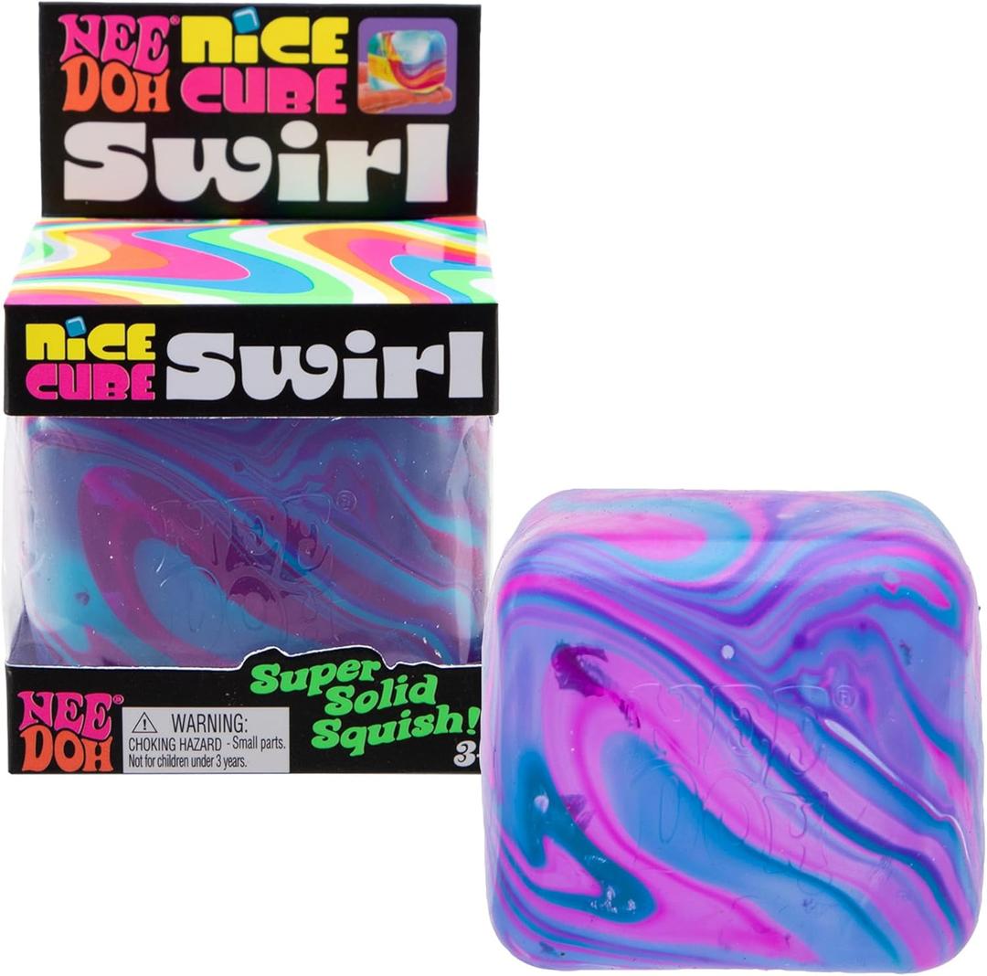 Schylling NeeDoh Nice Cube Swirl - Sensory Toy with a Super Solid Squish - Unique, Swirling Color Blend - Ages 3 and Up - Purple/Blue; One Cube Per Pack